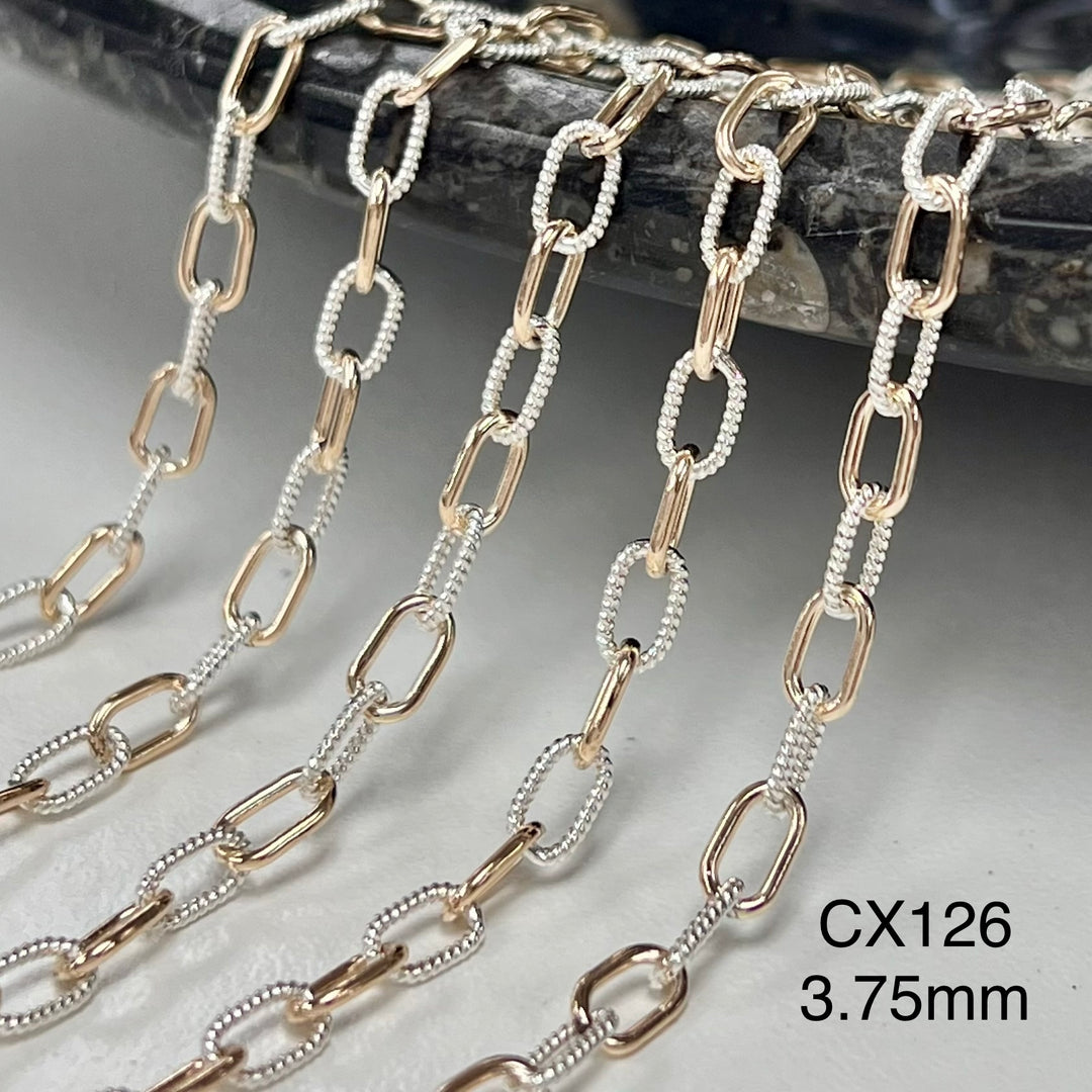 CX126: Alternating Texture Paperclip Chain by the Foot