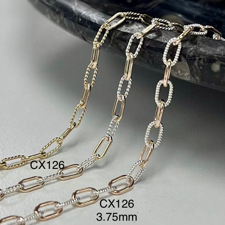 CX126: Alternating Texture Paperclip Chain by the Foot