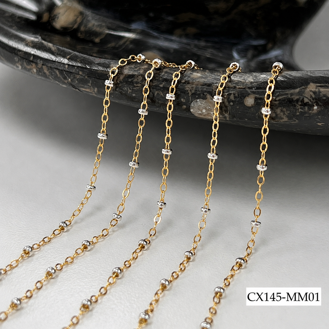 CX145 Mixed Metal 2 Tone Flat Cable Satellite Chain by the foot