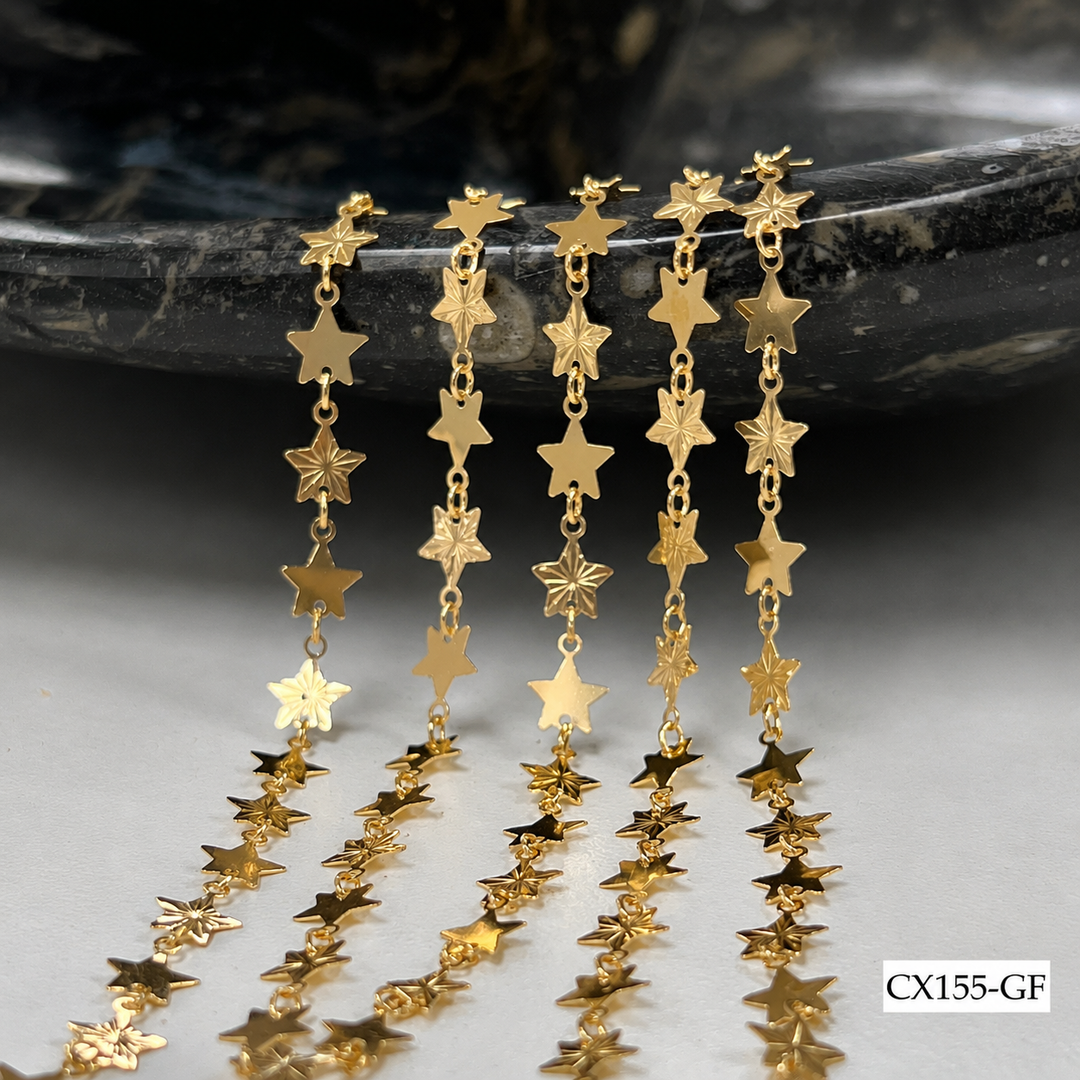 CX155 - Alternating Sunburst Star Chain by the foot