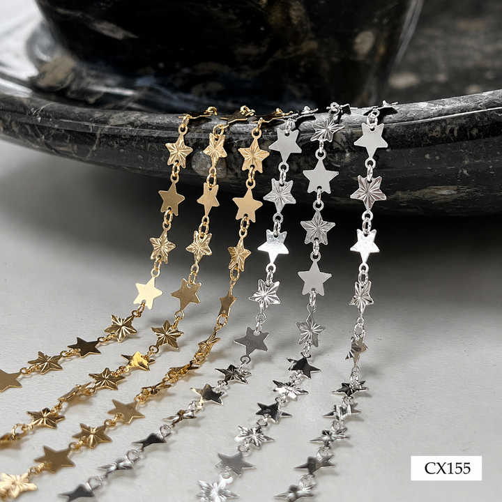 CX155 - Alternating Sunburst Star Chain by the foot