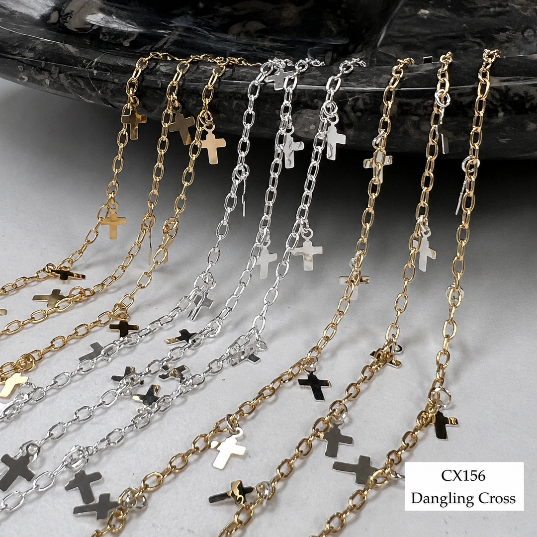 CX156 - Dangling Cross Charm Cable Chain by the foot