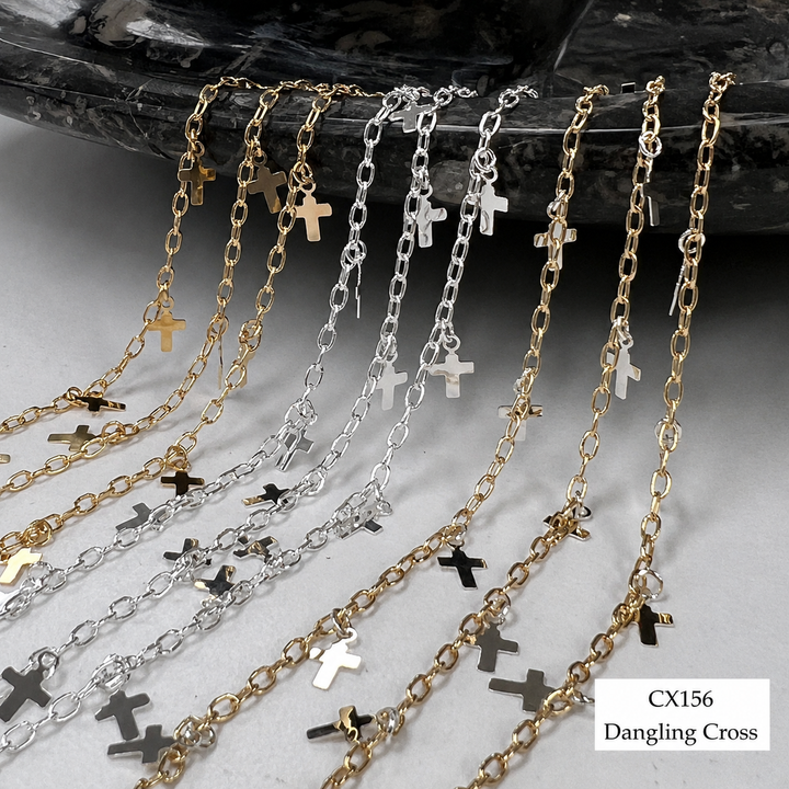 CX156 - Dangling Cross Charm Cable Chain by the foot