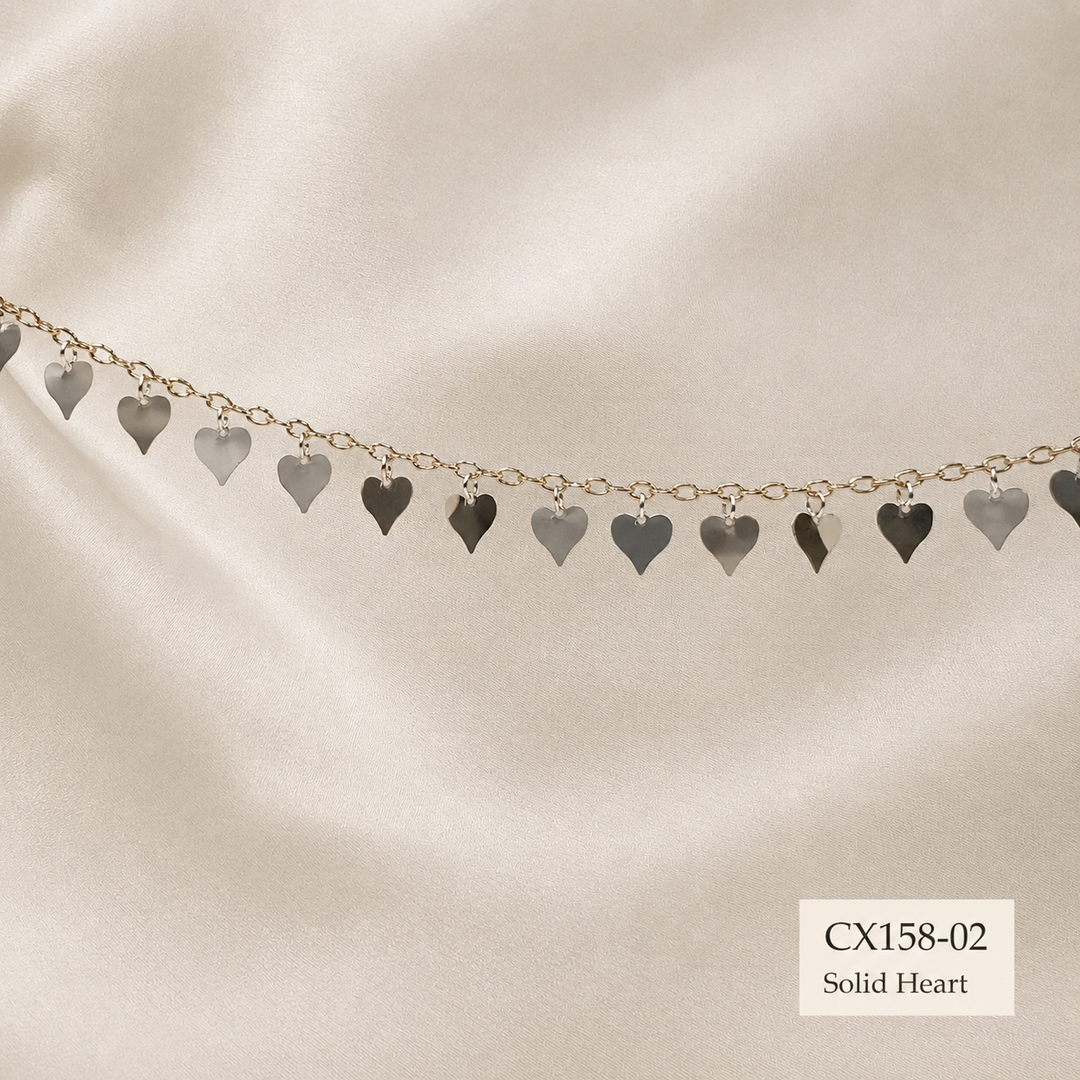CX158 - Mixed Metal Dangling Heart Chain by the foot