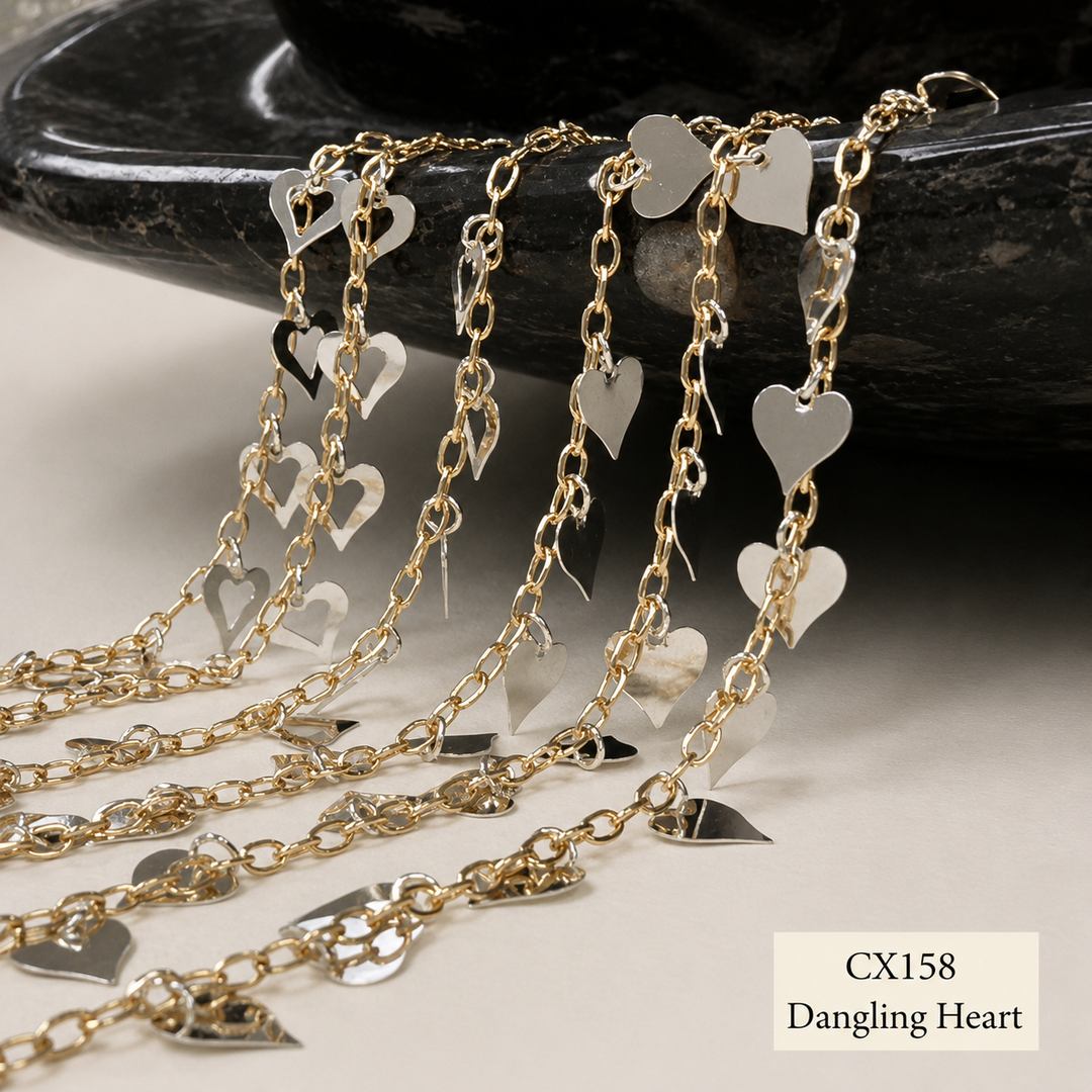CX158 - Mixed Metal Dangling Heart Chain by the foot