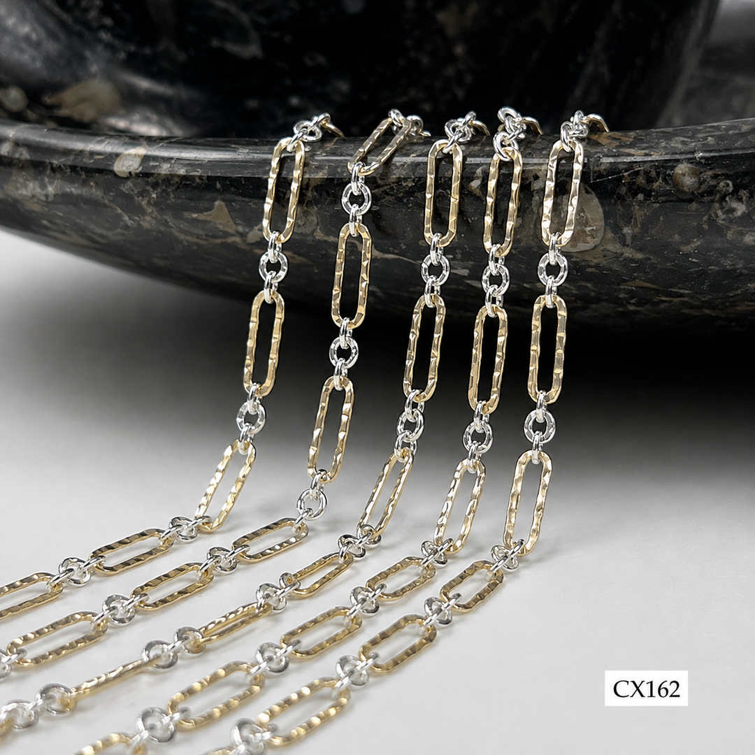 CX162 - Mixed Metal Hammered Long + Short 2.8mm Paperclip Chain by the foot