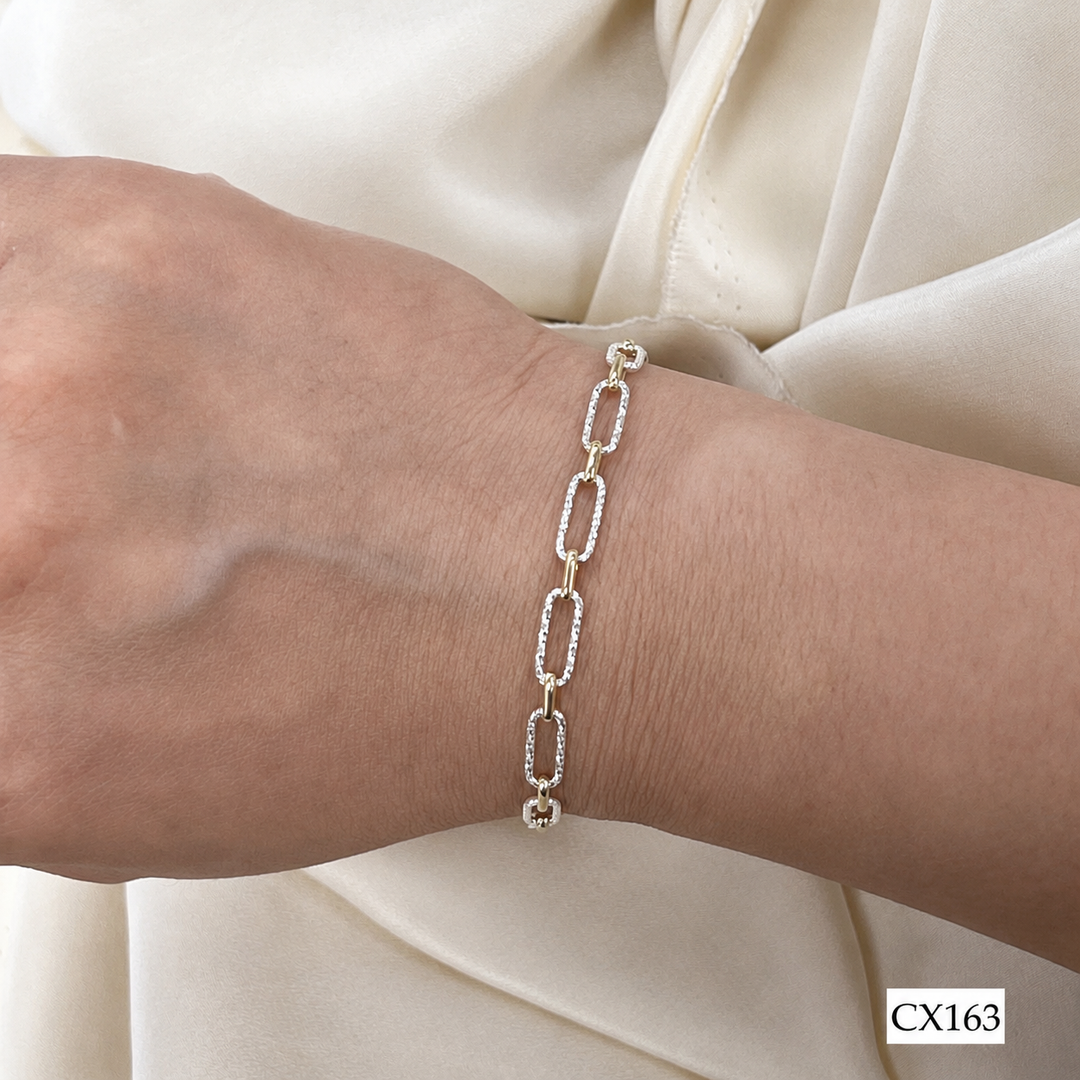 CX163 - Mixed Metal 4.3mm Long plus Short Diamond Cut Paperclip Chain by the Foot
