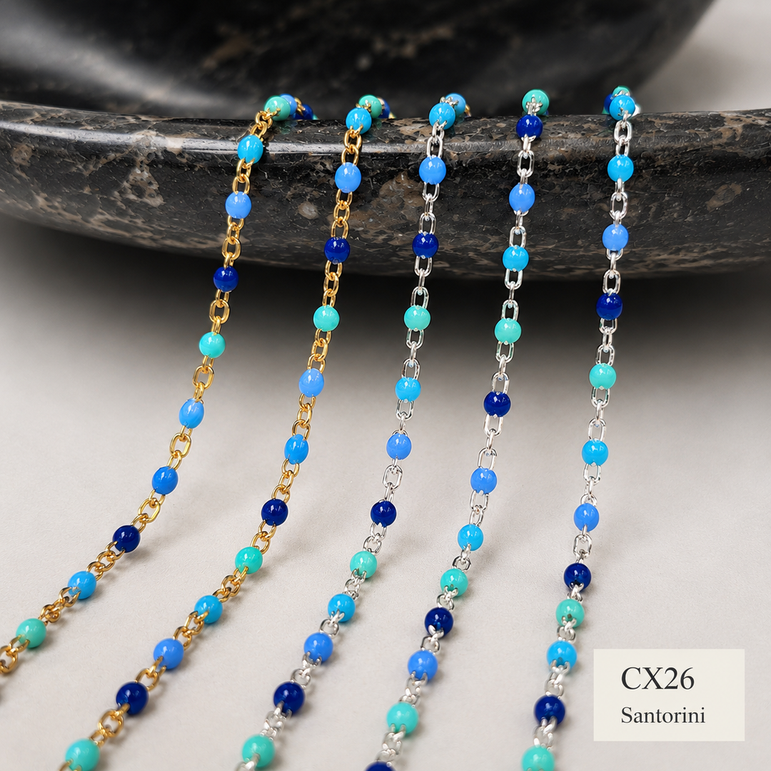 CX26 - Rainbow Multicolor Enamel Satellite Chain by the foot (24GA JR)