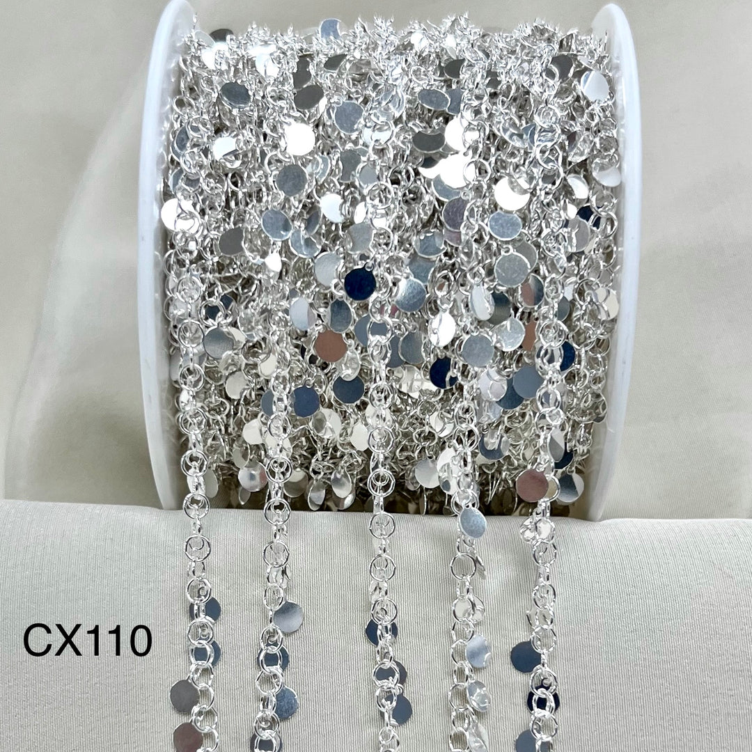 CX110: 3.8mm Wide Disco Charm Chain - Sterling Silver - by the foot