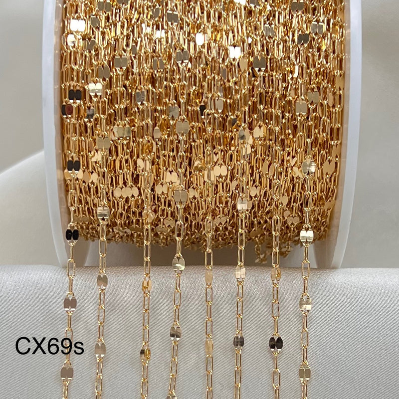 CX69S: 2.6mm Sequin + Paperclip (3+1) chain by the foot
