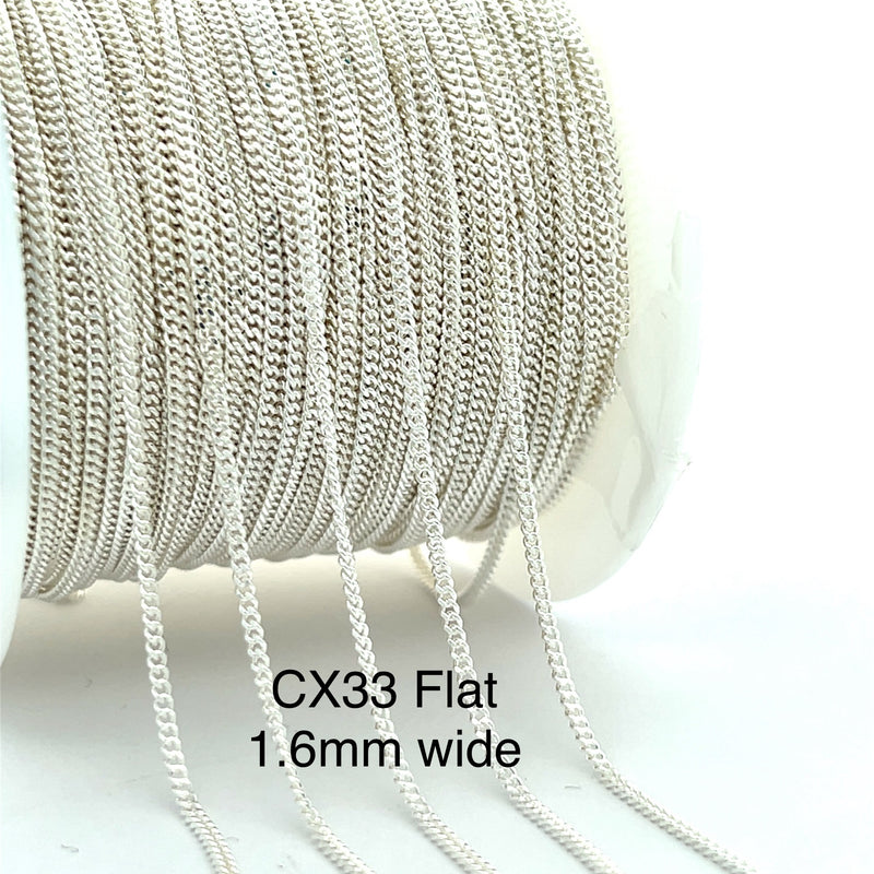 CX33F - Flat Curb Chain Sterling Silver Chain by the foot