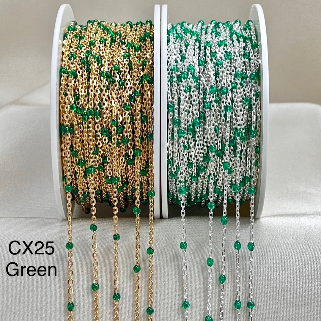CX25: 15mm Space Transparent Enamel Satellite Chain by the foot (24GA Jump Ring)