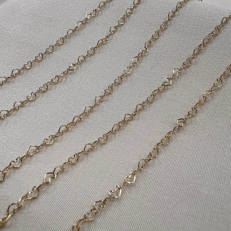 14kt Solid Gold - Heart Chain - by the foot