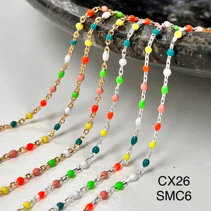 CX26 - Rainbow Multicolor Enamel Satellite Chain by the foot (24GA JR)