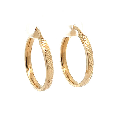 14kt Gold Textured 2.9mm Wide Square Tube Hoops