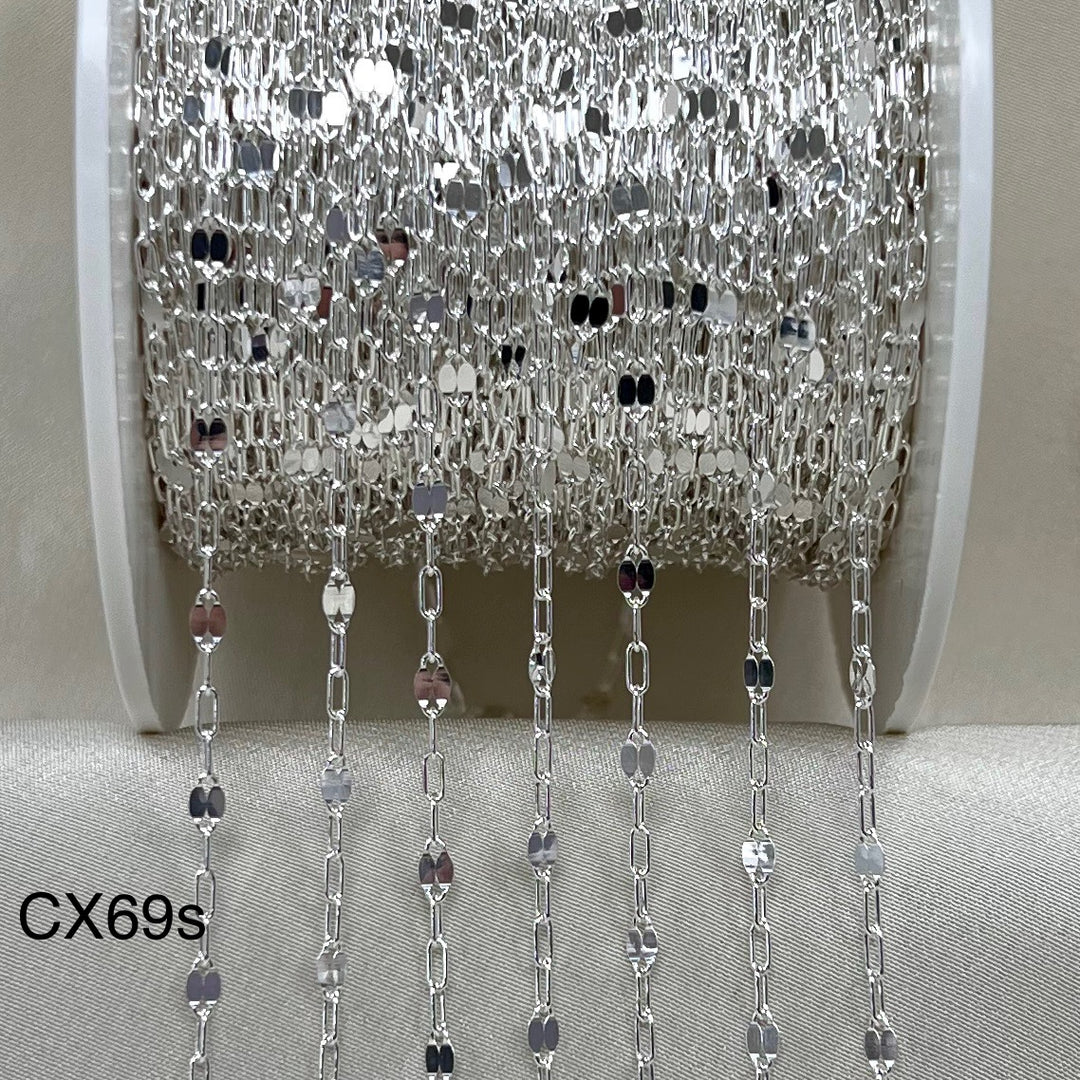 CX69S: 2.6mm Sequin + Paperclip (3+1) chain by the foot
