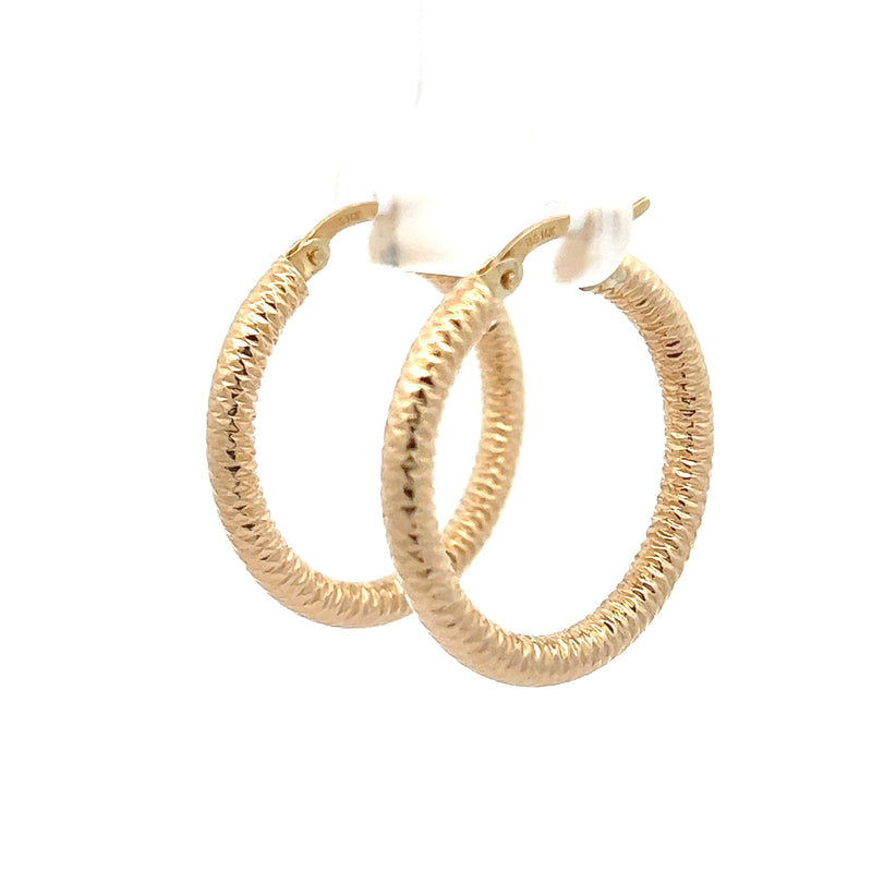 14kt Gold Textured 3mm Wide Round Hoops