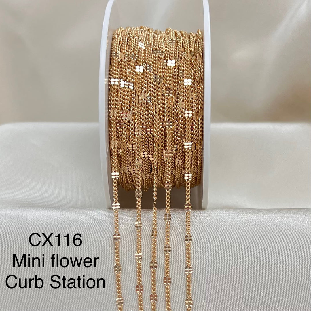 CX116 - 2.1mm Mini Flower Curb Station Chain by the foot (26ga Jump Ring)