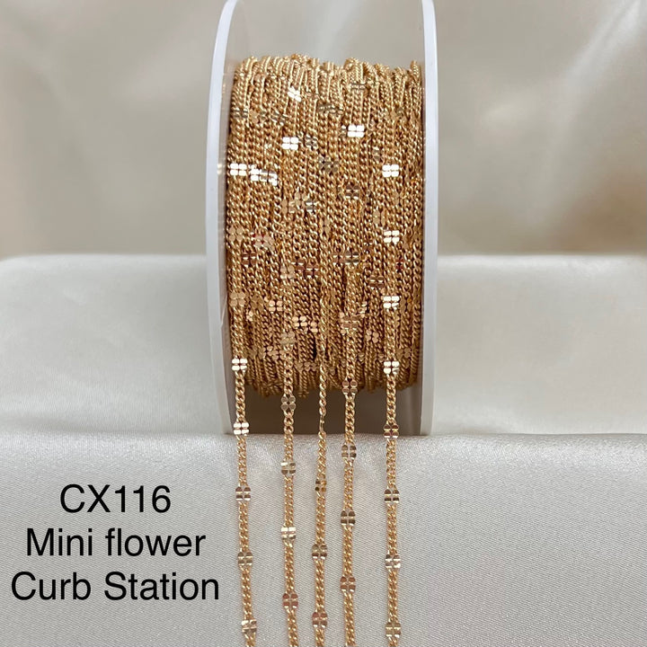 CX116 - 2.1mm Mini Flower Curb Station Chain by the foot (26ga Jump Ring)