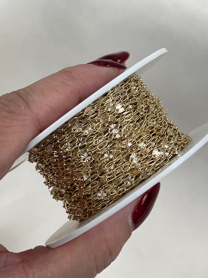 14kt Gold - Starlight + Paperclip Chain - BY THE INCH