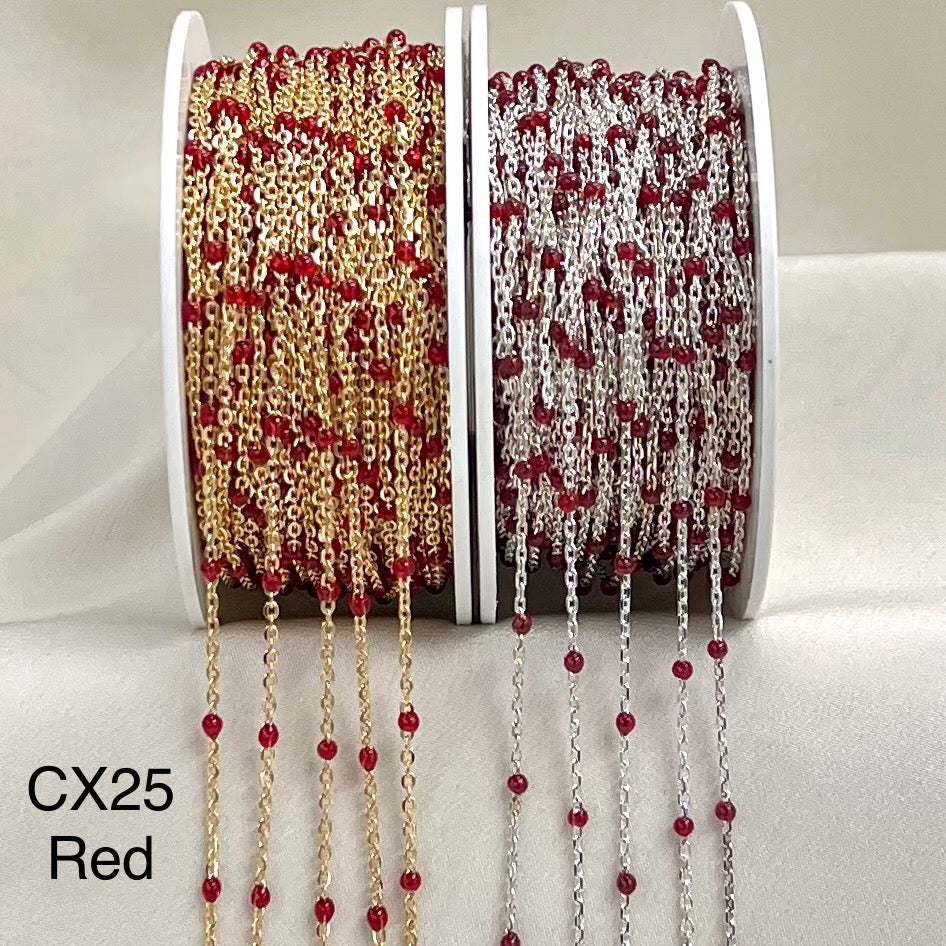 CX25: 15mm Space Transparent Enamel Satellite Chain by the foot (24GA Jump Ring)