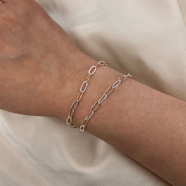 CX148: Mixed Metal 2 Tone Flat Paperclip Chain by the foot