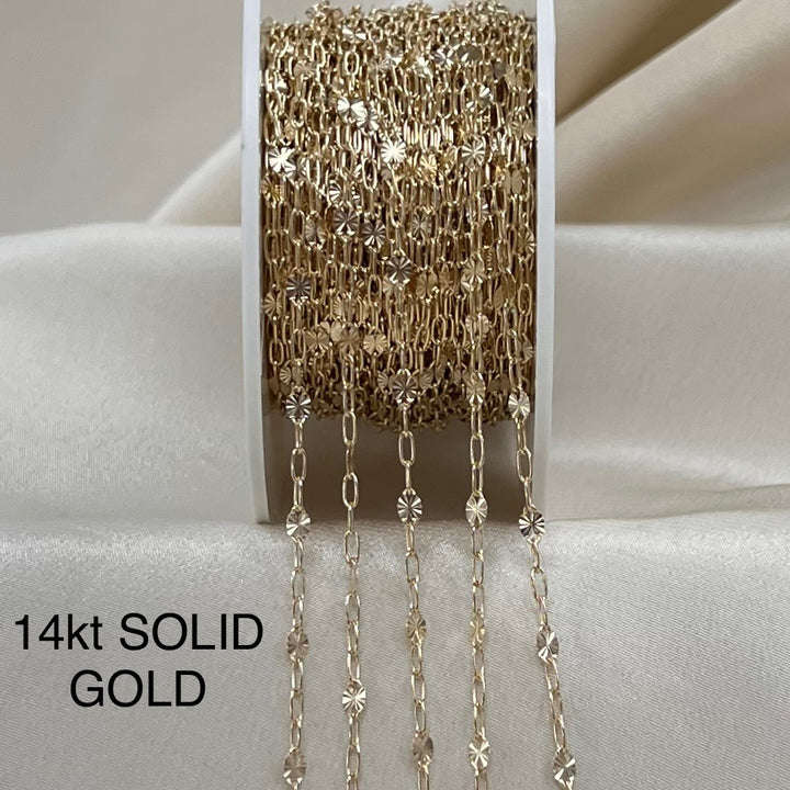 14kt Gold - Starlight + Paperclip Chain - BY THE INCH