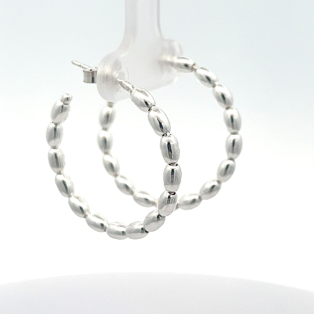 Sterling Silver Oval Bead C Post Hoops