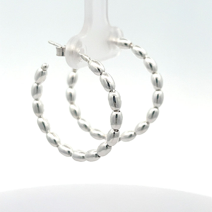Sterling Silver Oval Bead C Post Hoops
