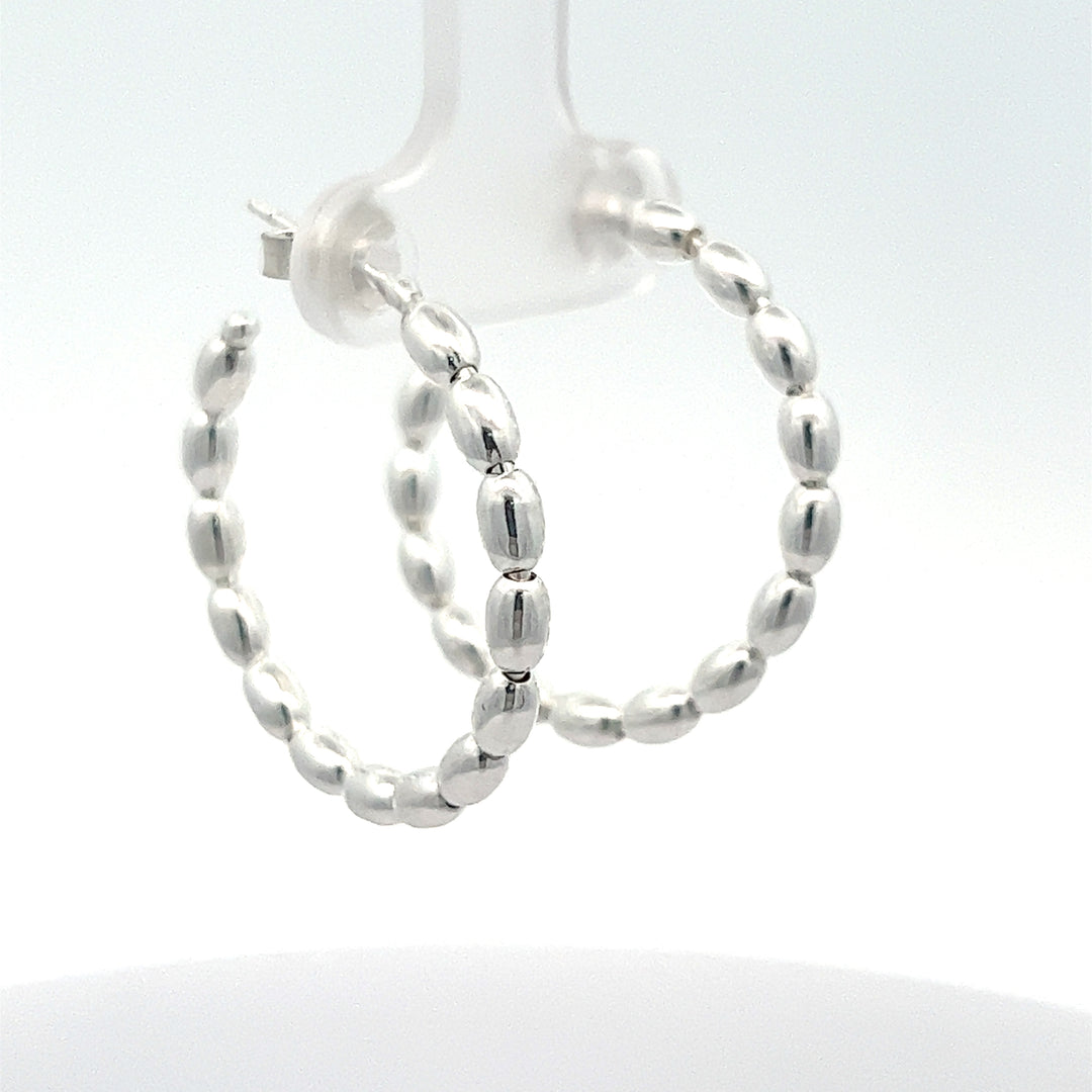 Sterling Silver Oval Bead C Post Hoops