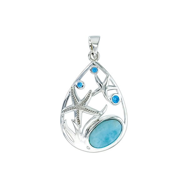 Larimar Starfish Ocean Floor Teardrop Pendant