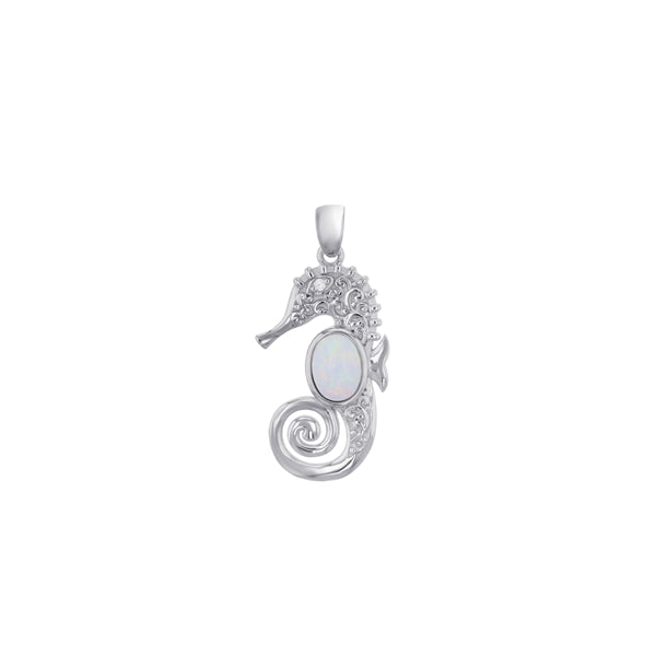 Seahorse White Opal Pendant