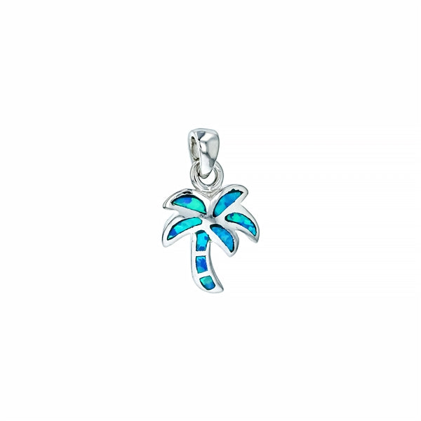 Dainty Palm Tree Blue Opal Pendant