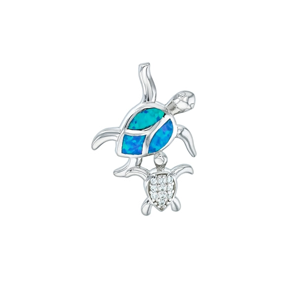 Turtle Family Blue Opal CZ Pendant