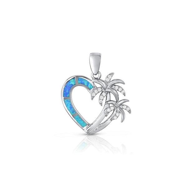Palm Tree Heart Blue Opal and CZ Pendant