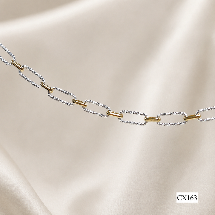 CX163 - Mixed Metal 4.3mm Long plus Short Diamond Cut Paperclip Chain by the Foot