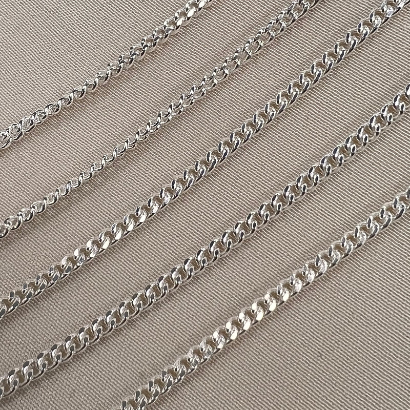 CX33F - Flat Curb Chain Sterling Silver Chain by the foot