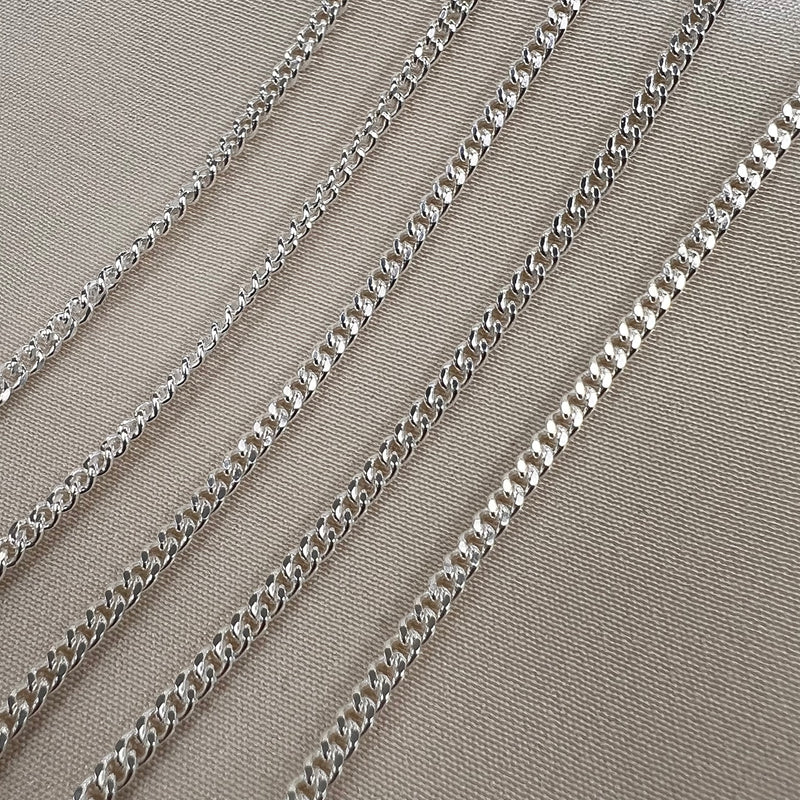 CX33F - Flat Curb Chain Sterling Silver Chain by the foot