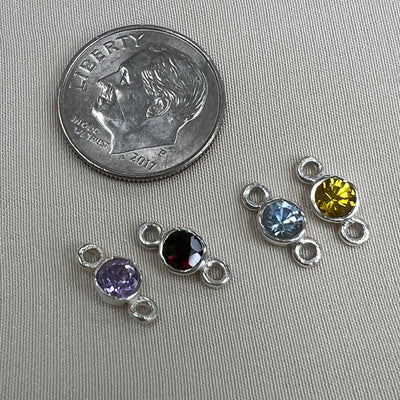 CN-28 Round Gemstone Sterling Silver Connectors (1 piece)