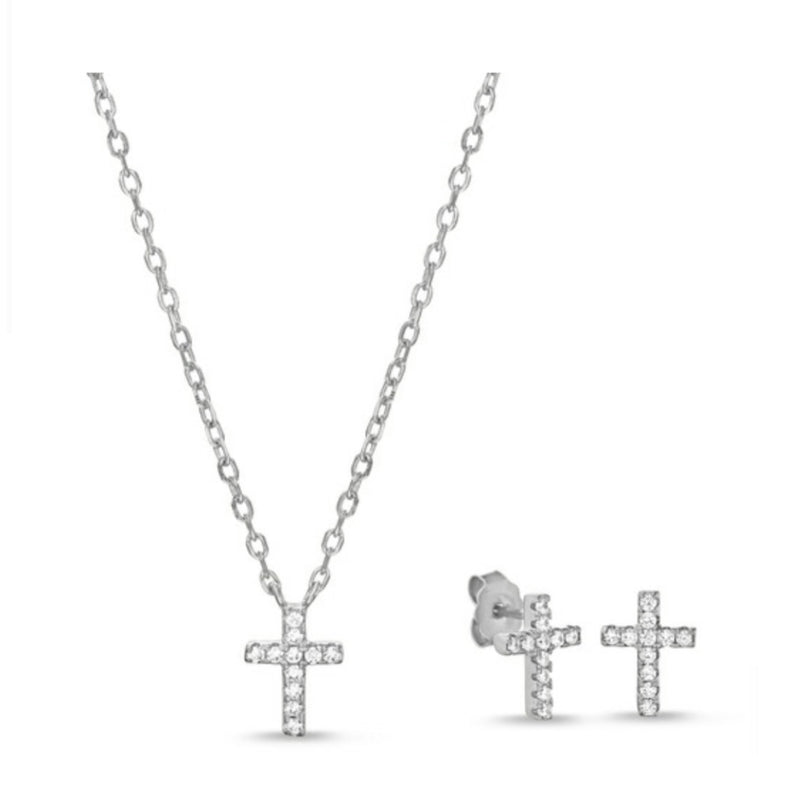 Cross CZ Necklace and Earring Set