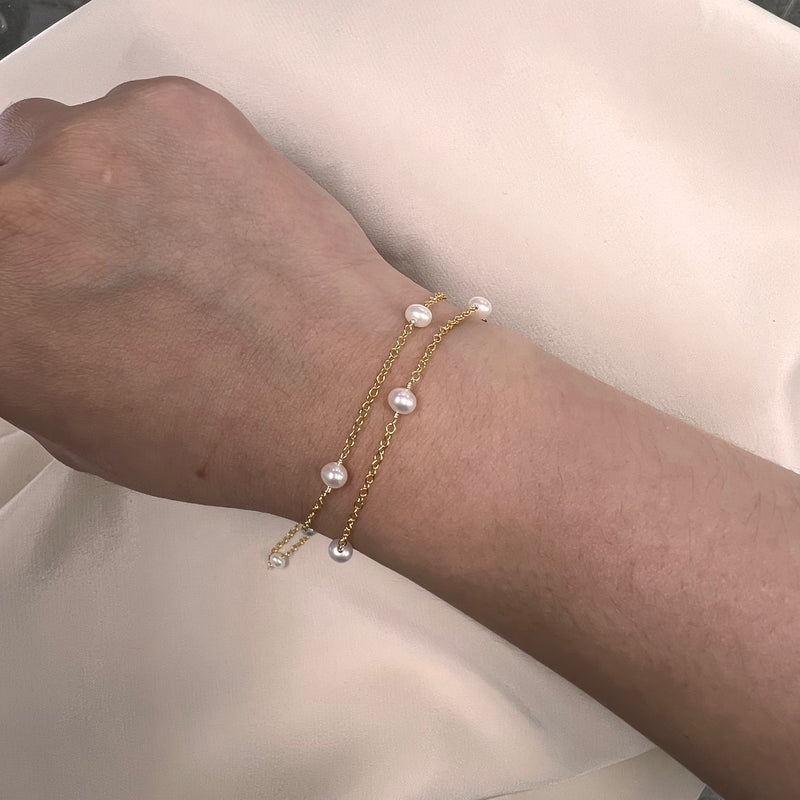 CX62A: 1.25” Space Wire Wrapped 4mm Pearl Station Chain By the Foot