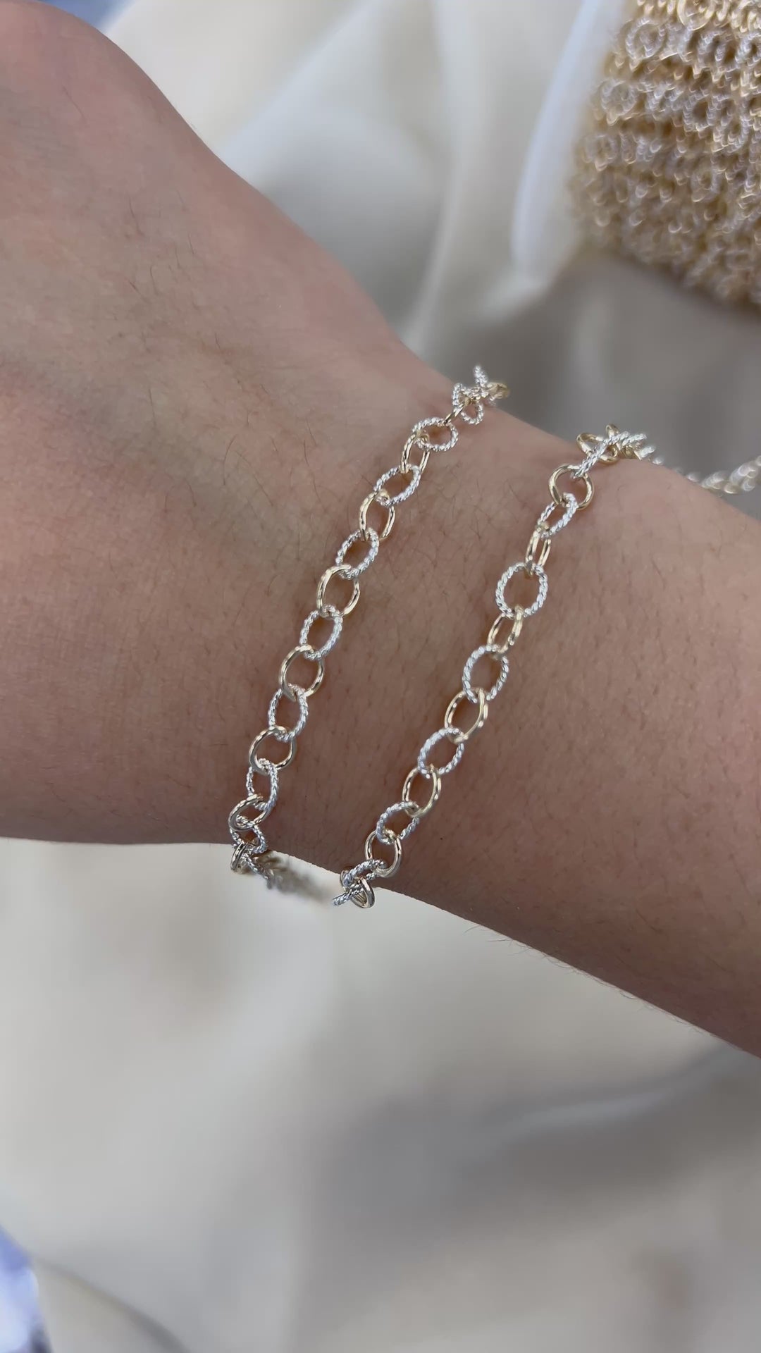 CX128: Mixed Metal 2 Tone Alternating Textured Cable Chain by the foot