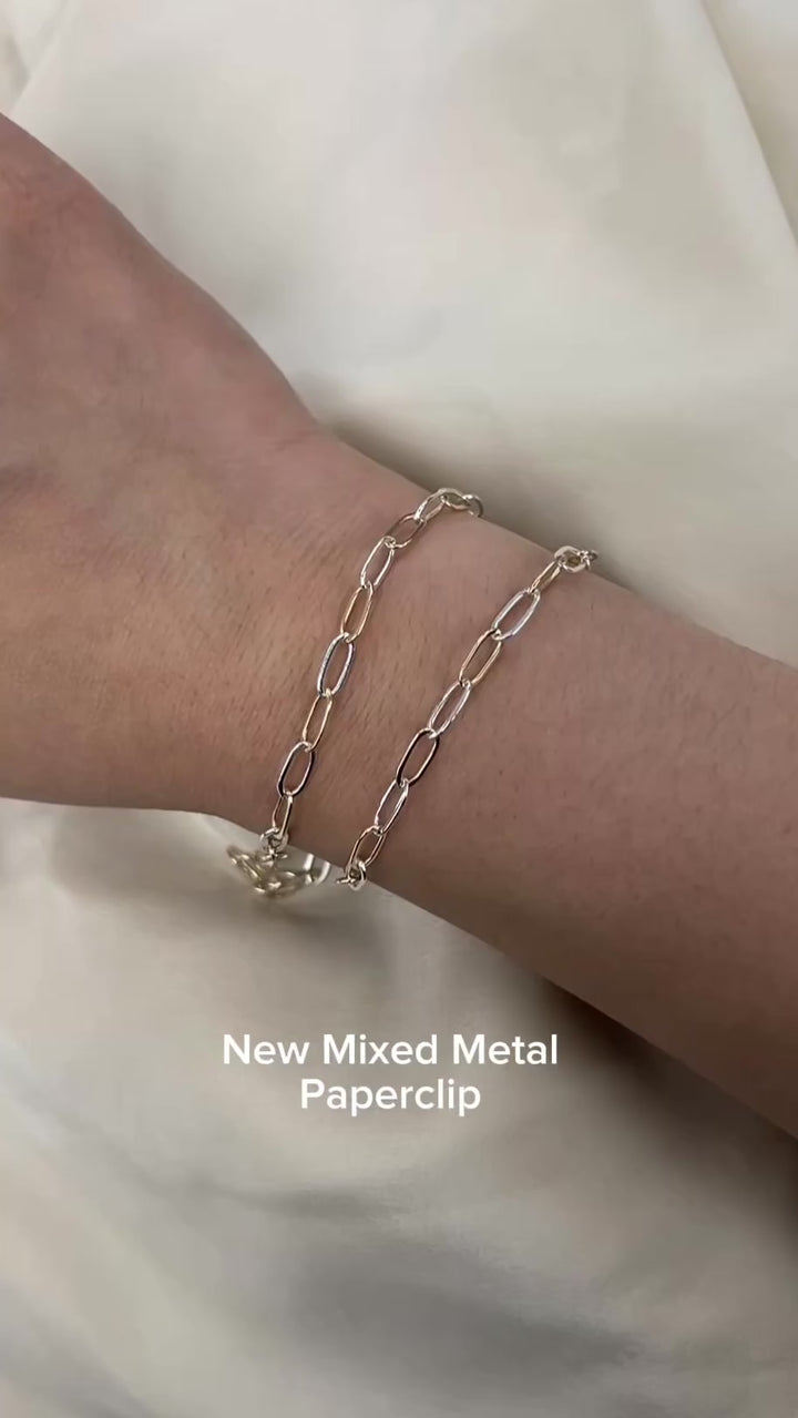 CX148: Mixed Metal 2 Tone Flat Paperclip Chain by the foot