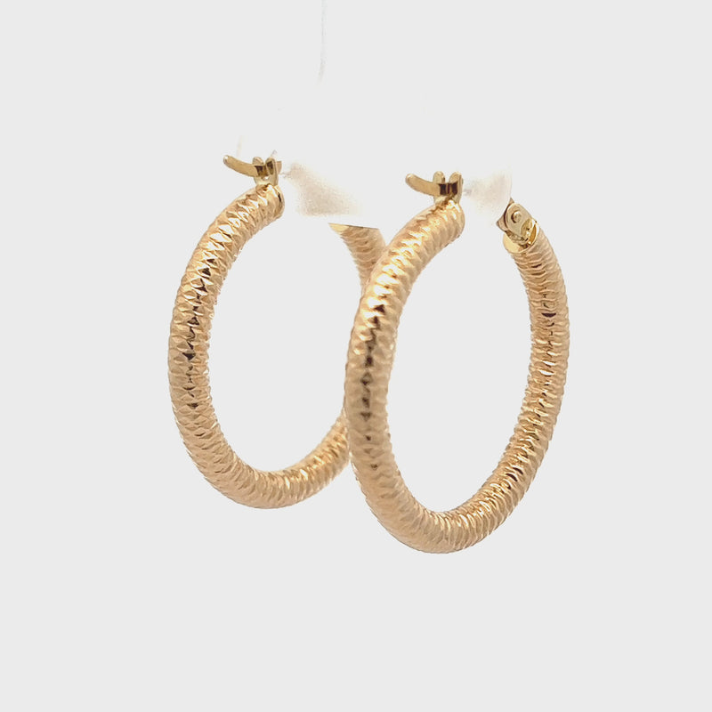 14kt Gold Textured 3mm Wide Round Hoops