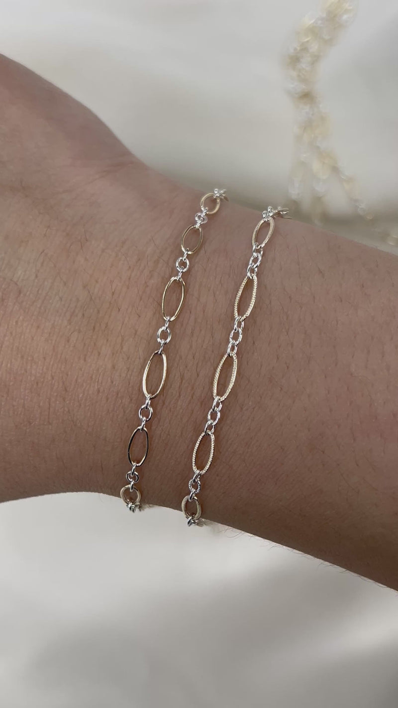 CX127K: Mixed Metal 2 Tone Long plus Short Knurled Oval Chain by the foot