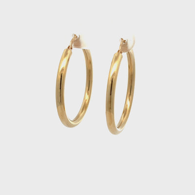 14kt Gold 3mm Wide Round Hoops