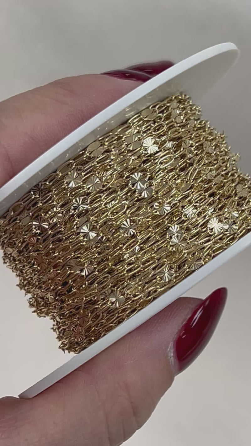 14kt Gold - Starlight + Paperclip Chain - BY THE INCH