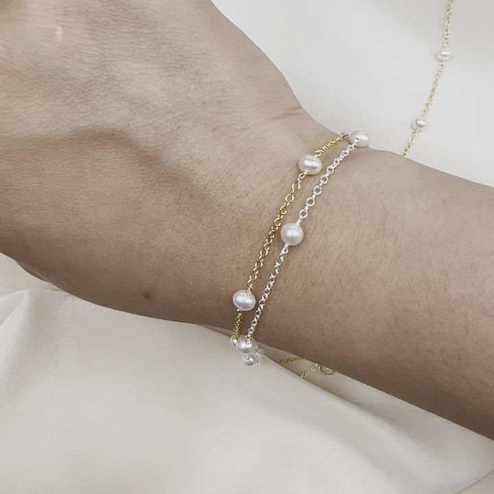CX62A: 1.25” Space Wire Wrapped 4mm Pearl Station Chain By the Foot
