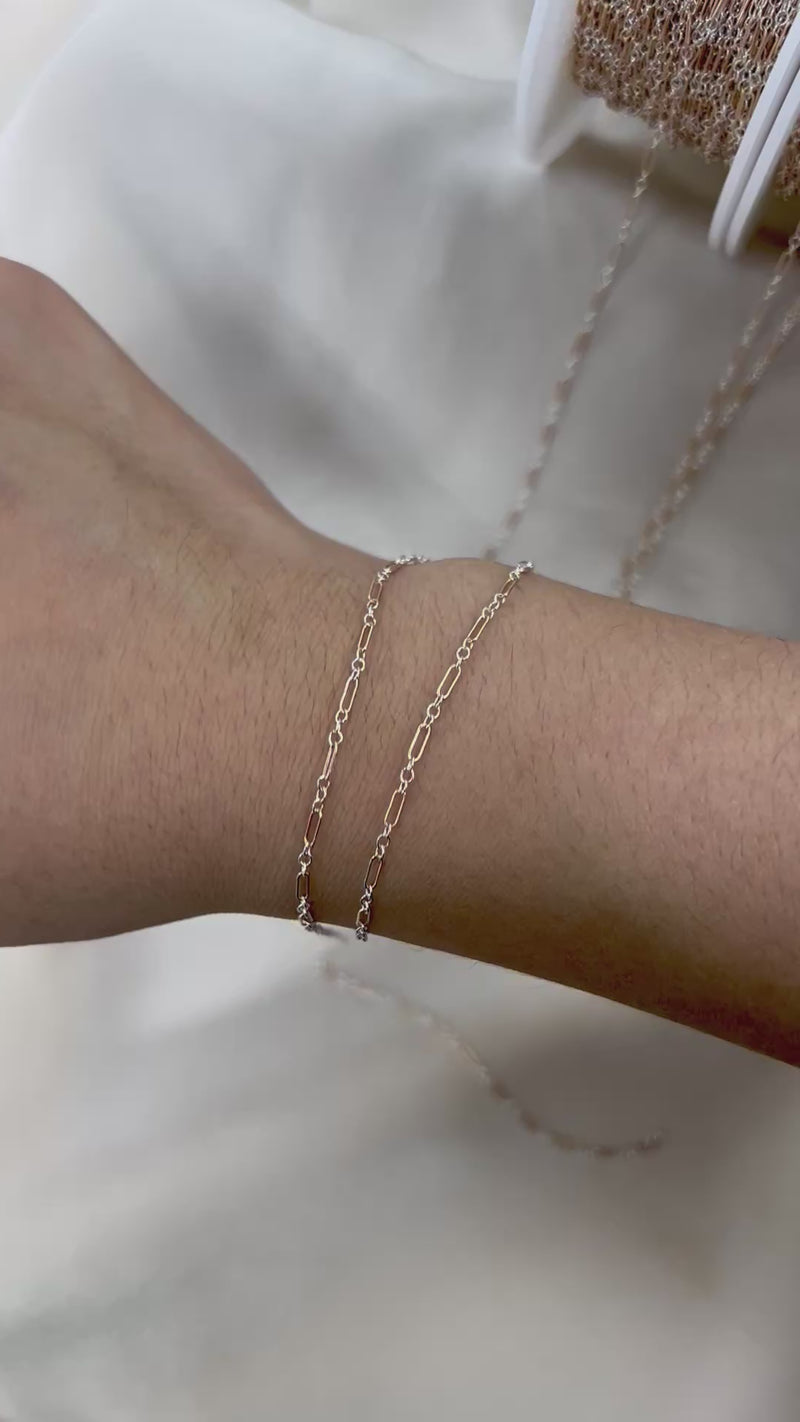 CX129R: Mixed Metal 2 Tone Long plus Short 1.6mm Paperclip Chain by the foot