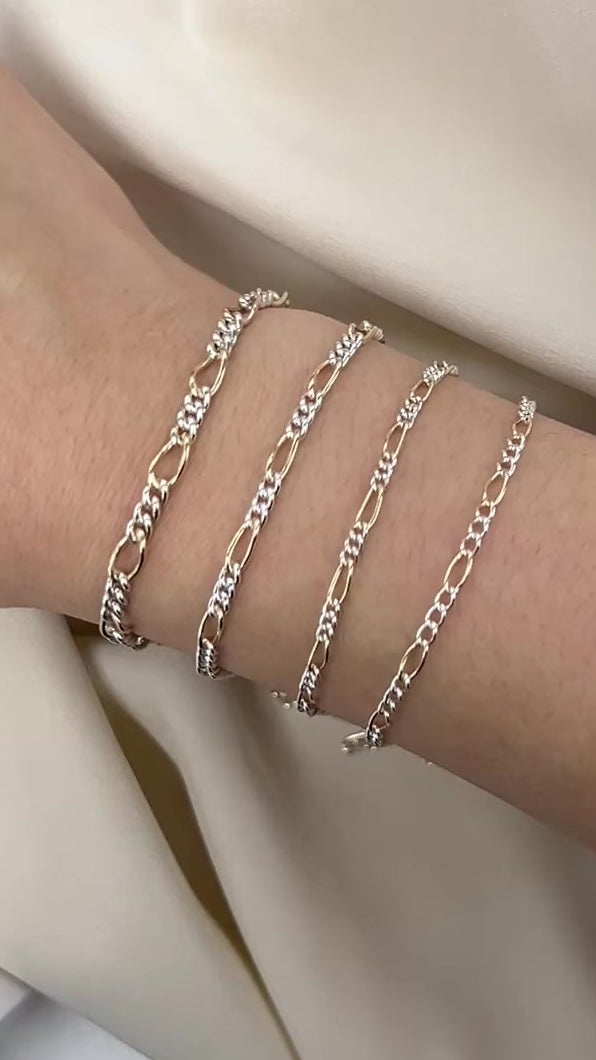 CX115 - 2 Tone Mixed Metal Round Figaro Chain by the foot